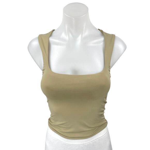Princess Polly Beige Tan Sleeveless Square Neck Cami Camisole Tank Crop Top Sz 2 - Picture 1 of 4